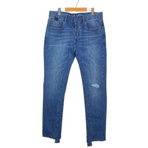 Gfc Toronto Men's Blue Medium Wash Distressed Raw Hem Slim Denim Jeans US 36 - Picture 1 of 16